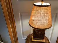 Vtg Copper & Oak Wood Relief Repousse Lamp by Cdn Albert Gilles