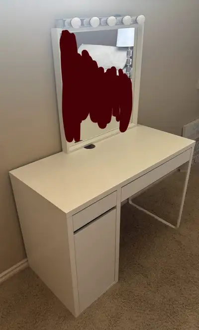 white vanity table with mirror and lights, View more