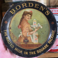 VINTAGE 1920's BORDEN'S MALTED MILK (4 1/2" IN.) SEWING PIN TRAY