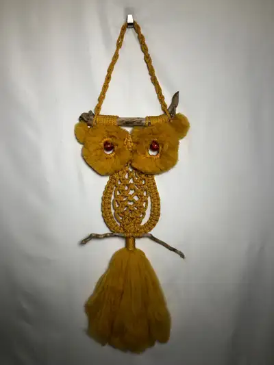 Vintage Gold Macrame Owl. 11” wide 32” long Good condition $60 Cash or e-transfer Coliseum Area / El...