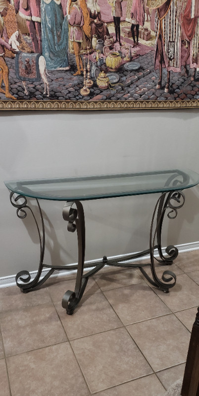 Elegant console table scrolled cast iron base in Other Tables in Ottawa