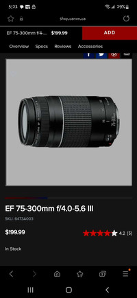 Canon EF 75-300MM F/4.0-5.6 III Lense