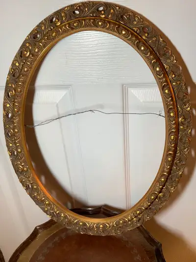 #2 Antique/Vtg Gold Coloured Oval Wd Ornate Frame Embossed Motif, View more