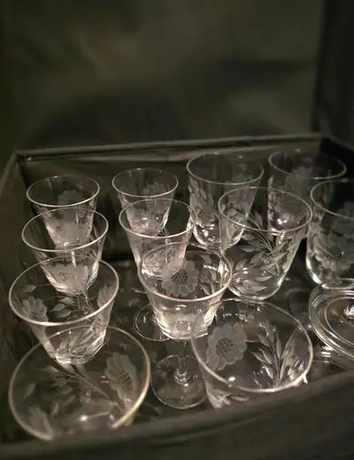 Vintage W.J. Hughes "Cornflower"  Pattern Etched Glass, View more