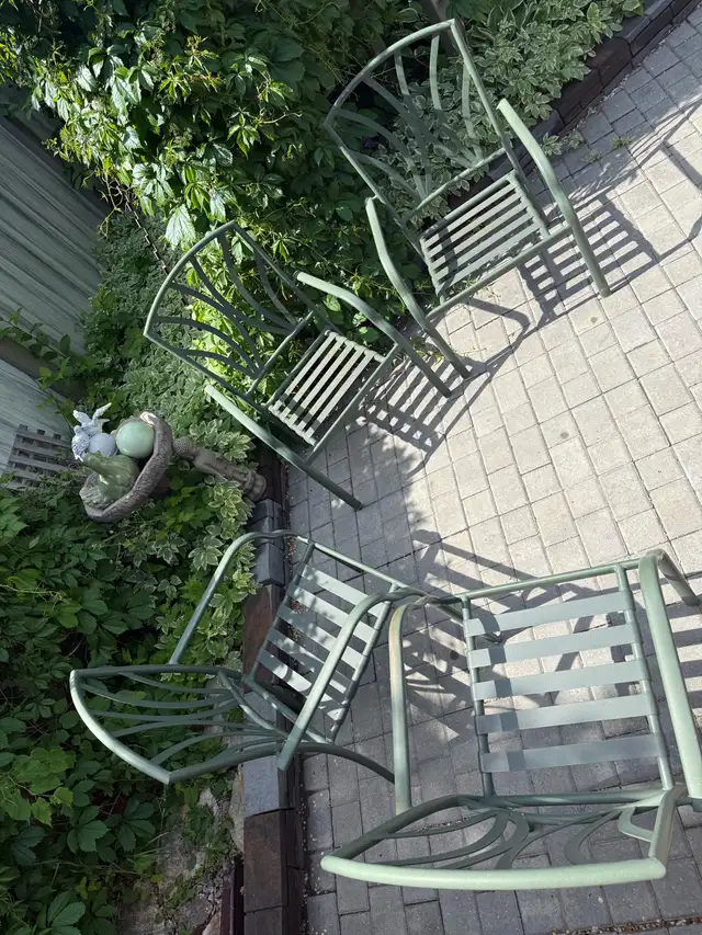 Set of 4 Outdoor Dining Patio Stackable Metal Dark Green Chairs in Patio & Garden Furniture in Regina - Image 4