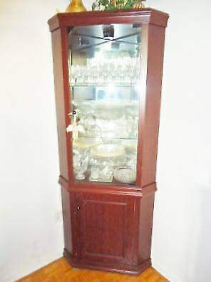 2 Cherry Wood Corner Cut Crystal Display Cabinets with Lighting in Hutches & Display Cabinets in City of Toronto