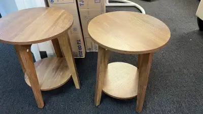 Side Table, Small Round End Table with Lower Shelf, Nightstand f, View more