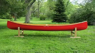 A Great Canadian Cedar Canvas Canoe A brand new, hand-built 16’ white-cedar rib & plank canvas-cover...