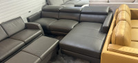 Brand new top grain, leather sofa, loveseat, and storage ottoma