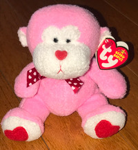 Ty Beanie Babies Junglelove the Pink Valentine Monkey 6"