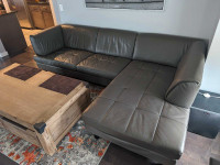 Leather Sectional - Grey with Right Facing Chaise