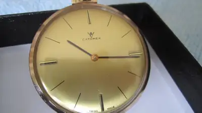 MINTY VINTAGE SWISS CATOREX GENTELMENS GOLD DRESS POCKET WATCH Hello & Welcome ..Up for sale we have...