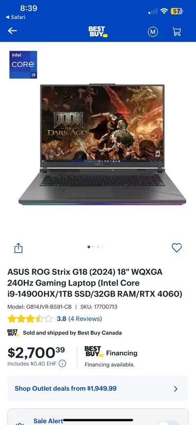 ASUS ROG Strix G18 (2024) 18" WQXGA240Hz Gaming Laptop, View more
