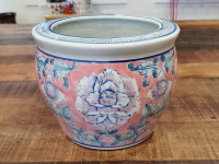 Asian Porcelain Flower Planter Pot - Pink & Blue
