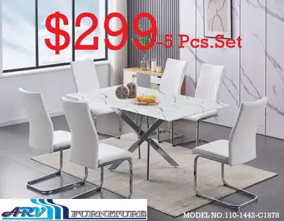DINING TABLE CHAIR WHITE MARBLE CHROME LEGS ARV FURNITURE, View more