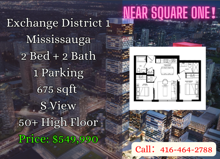 Mississauga City Centre | Exchange ONE 2B2B Condo   Parking