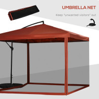  Offset Patio Umbrella with Net and Umbrella Base, Adjustable Ca