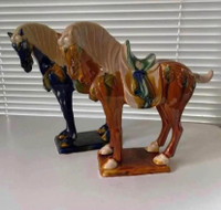 Pair of Vintage Tang Dynasty Style Ceramic Horses