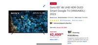 Brand new Sony 65" 4K UHD HDR OLEDSmart Google TV (XR65A8OL) 