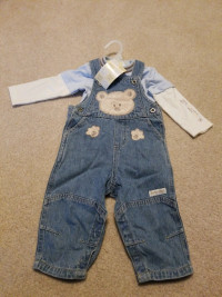Brand new denim overalls with long sleeved shirt