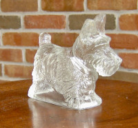 Antique Clear Glass Molded Scottish Terrier Scotty Candy Holder