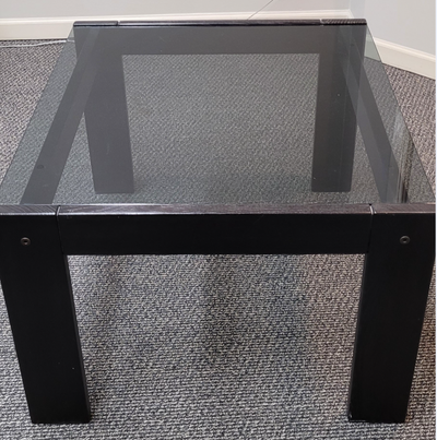 Contemporary coffee table - solid wood frame, dark glasss top, View more