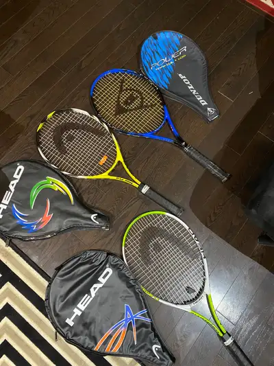 3 Tennis Racquets for Sale. 1. Dunlop Power Comp I.S. + 1.00 Tennis Racquet Blue Long Mint Grip Size...