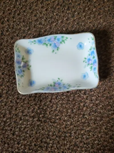 This is a vintage Crown Staffordshire fine bone china dish made in England.The small rectangular tra...