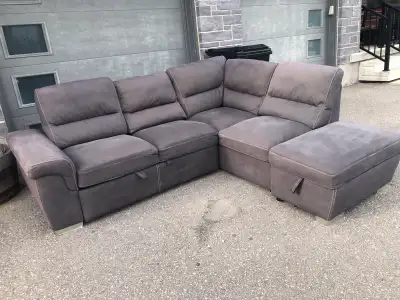 grey sectional couch with pull out daybed/ storage, View more