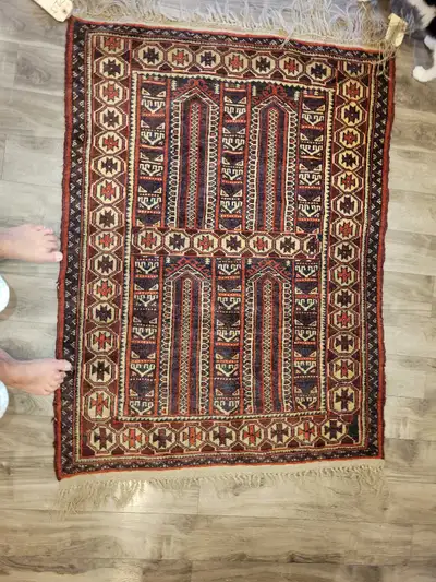 Tribal hand woven rug. Possibly Afghan 57x38 approx, View more