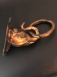 Antique bronze elephant head door knocker.5”x5”.