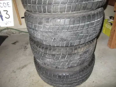 Lightly used snow tires on steel rims. Rubber is in great shape with lots of tread remaining.