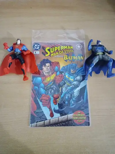 Vintage Kenner 1995 Superman and Batman comic book and figure se, View more