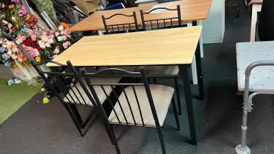 5pc Dining Table Chairs Set Wood Top Metal Frame Padded , View more