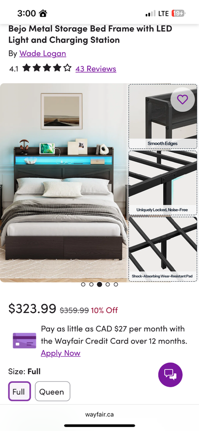 Full/ Double Bed Frame and 8 inch plush mattress, View more