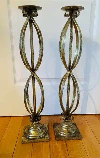 VTG Gold Wrought Iron Cast Spherical Floor Stand Candleholder, View more