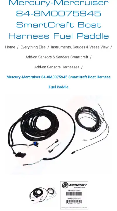 New Mercury-Mercruiser 84-8M0075945 SmartCraft Boat Harness Fuel Paddle MSRP $109.99