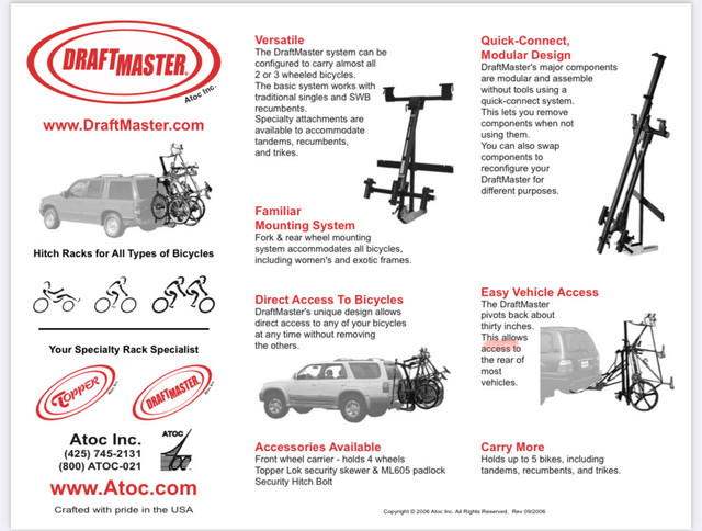ATOC DRAFTMASTER - Tandem/Recumbent hitch bike rack (HR-2+1S76) in Other in Calgary - Image 2