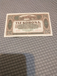 1920 Hungary 10 korona banknote - worn, tear