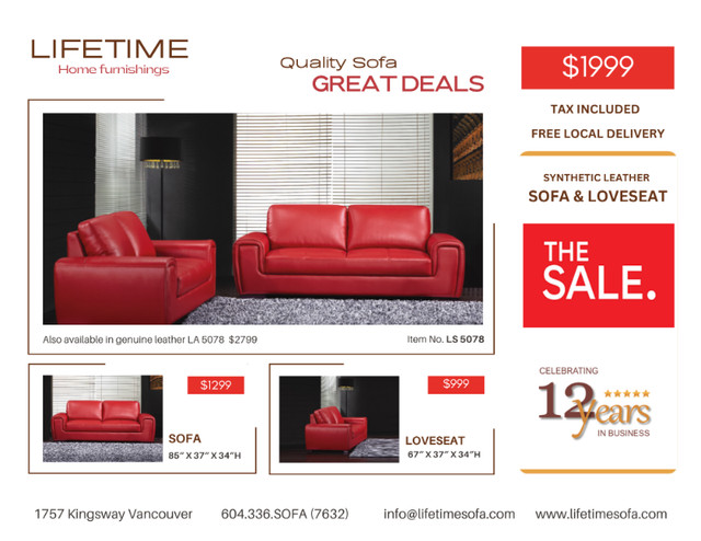 Leather sofa & Loveseat(Tax Included & Free Delivery) in Couches & Futons in Vancouver