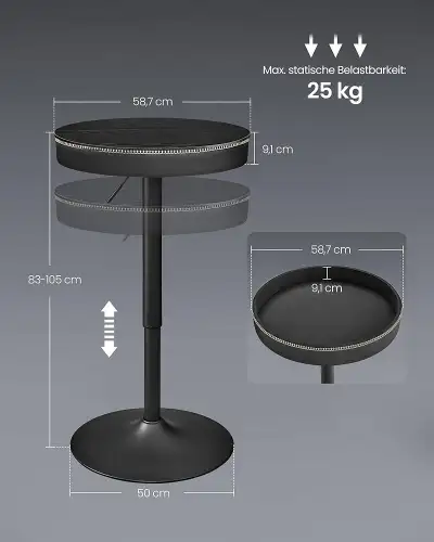 Bar Table, Bar Table, 83-105 cm Height Adjustable, Bistro Table, View more