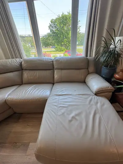 Leather Power Reclining Sectional w Chaise + Cupholders – $850, View more