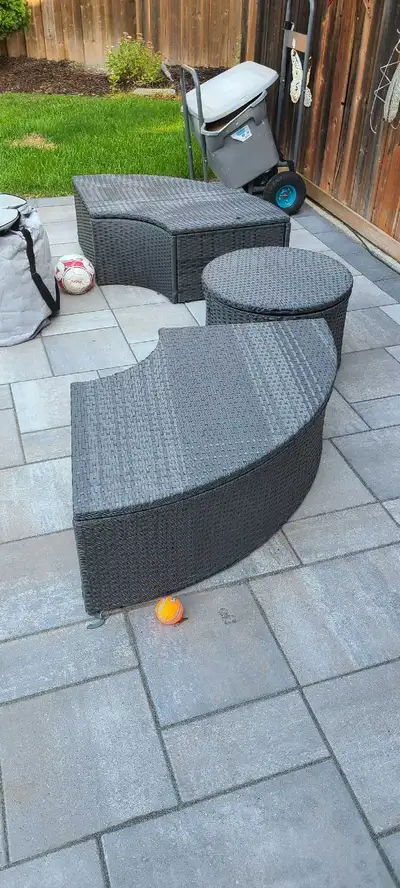 Patio benches and round table, View more