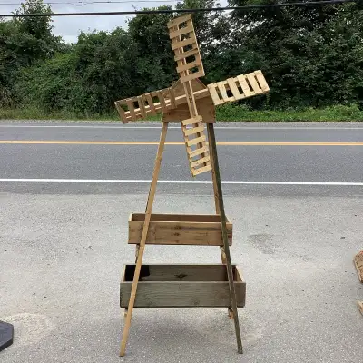 Handmade wood windmill flower planter, View more