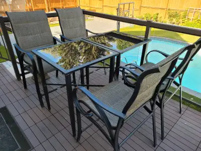 Two 3-piece Hampton Bay bistro sets. $300 for both sets or $175 for one set. Tables are 27"x27"x34"...