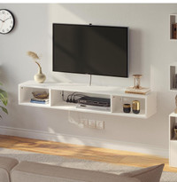 r TV Stand with Power Outlet, Floating TV Stand with RGB Lights,