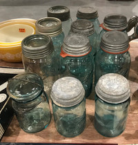 VINTAGE BALL JARS WITH PORCELAIN TOPS