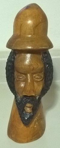 Vintage Jamaican African Man Hand Carved Wood Bust/Head Sculptur