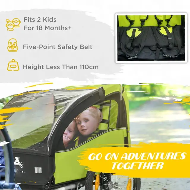  2 Seat Bike Trailer for Kids, Baby Stroller with Storage Bag in Strollers, Carriers & Car Seats in Markham / York Region - Image 7