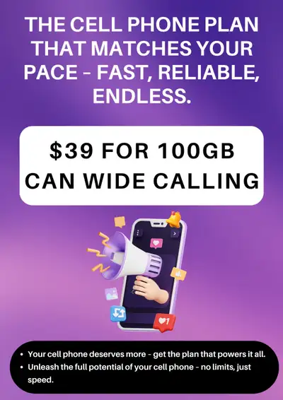 Cell phone : Your monthly plan for data and coverage – $39, View more